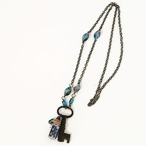 Bronze Antique Key Charm Necklace, Authentic Key, Beaded